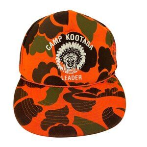 Vintage BSA Camp Kootaga Leader Orange Camo Foam Mesh Trucker Hat Otto Cap